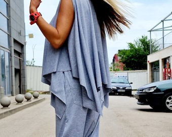 Conjunto de harén de algodón: top asimétrico y pantalones de tiro caído