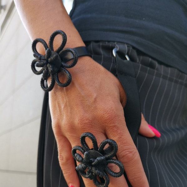 Handmade Brаcelet /Black flower element Bracelet  / Avant-garde Women Bracelet