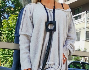 Handmade Geometric Leather Necklace, Avant-Garde Jewelry