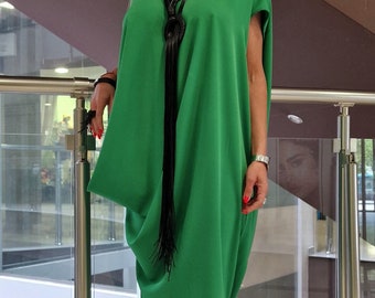 MAXI dress, Extravagant  Dress, Oversize Long Dress, Loose Asimetric Dress, Gothic Dress, Sleevless Dress, Party Dress, Green Dress