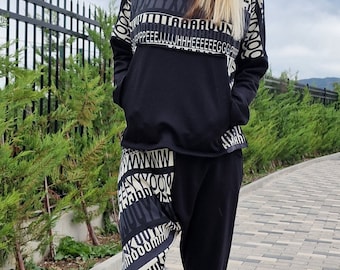 Harem Pants Set: Women's Hoodie Top with Pocket