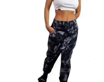 Black Tie Dye Harem Pants: Baggy Gipsy Style Trousers, Loose Maxi Pants