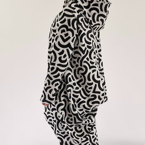 Asymmetric Hooded Sweatshirt , Long Sweatshirt for Women, Avant Garde Hoodie Overcoat, Black & White Sweatshirt