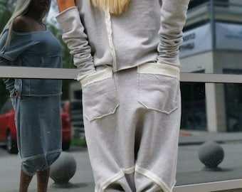 Sport Women Set, Two Parts Casual Set, Harem Pants, Extravagant Women Set, Extra Sleeves, Summer Cotton Set, Loose Baggy Pants, Urban Outfit