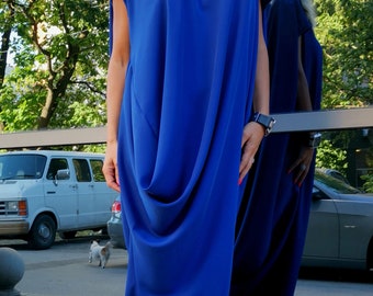 MAXI dress, Extravagant  Dress, Oversize Long Dress, Loose Asimetric Dress, Gothic Dress, Sleevless Dress, Party Dress, Blue dress