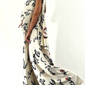 Neopren Women Set, Extravagant Set, Two Parts Set, Long Skirt & Asymmetric Too, Party Set, High Waist Loose Skirt, Sleevless Turtleneck Top