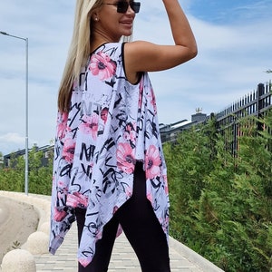 Sleevеless Women Top with Cut Outs, Summer Asymmetrical Tunic Top, Avant-garde Tunic, Loose Top, Summer Cotton Top