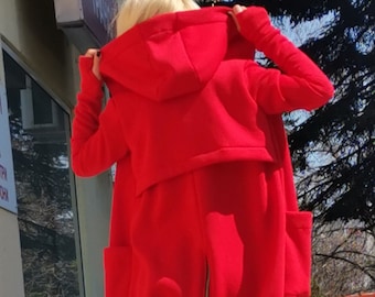 red jacket with hoodie