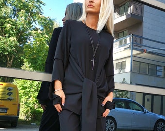 Avant-Garde Asymmetric Black Shirt: Gothic Party Top