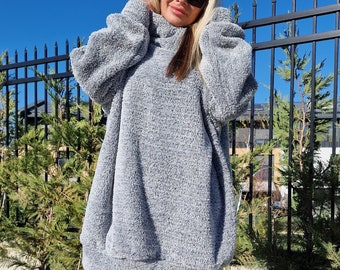 Oversized Fluffy Hoodie: Soft & Warm Tunic Top