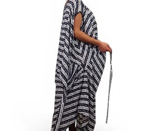 Asymmetric oversized dress, black white striped maxi dress, avant garde loose kaftan women statement outfit
