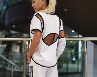 White Sport Set: Open Back Top & Loose Pants