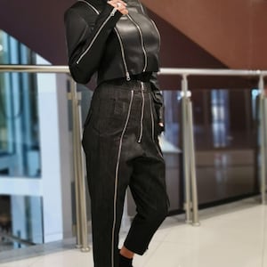 High Waist Trousers, Harem Pants with Zippers, Loose Fit Pants, Jeans Baggy Pants, Drop Crotch Pants, Extravagant Trousers