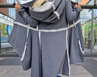 Gothic Hoodie Vest: Asymmetric Avant-garde Longsleeve