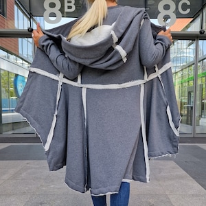 Gothic Weste, Hoodie Weste, Langarm Weste, Asimetrische Frauen Weste, Extravagante Weste, Avantgarde Weste, Frauen Weste