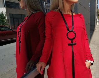 Handmade Long Leather Statement Necklace, Avant-Garde Body Jewelry