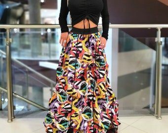 Tulle Maxi Skirt, Colorful Gothic Party Clothing, Plus Size