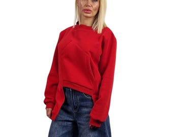 Red Maxi Blouse: Asymmetric Gothic Longsleeve Top