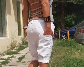 White Shorts Low Waist Cotton Avant Garde Pants