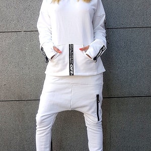 Witte haremset dames, comfortabele herfstsportkleding