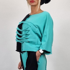NEW Collection, Cotton Women Set, Loose Set,Short Top, High Waist Charlston Throusers ,Avant-garde Women Set, Extravagant Outfit, Maxi Suit