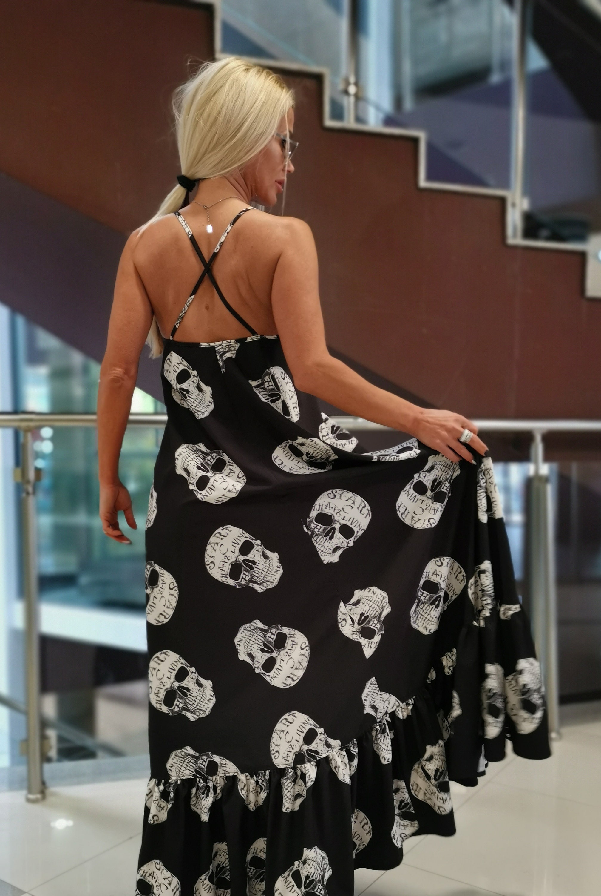 Skull Print Maxi Dress, Gothic Spaghetti Strap Extravagant Dress - Etsy
