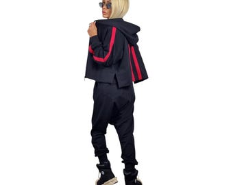 Cotton Harem Pants Set: Women's Avant-Garde Hoodie Jogging Suit