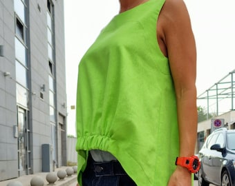Sleeveless Linen Blouse: Asymmetric Summer Top