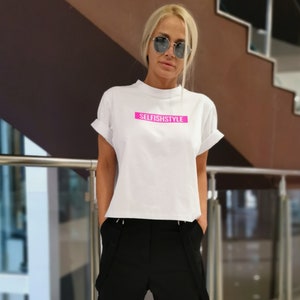 T-shirt, White t-shirt, Oversize top, Short Top, Cotton blouse, Short T-shirt, Shortsleeve White Top