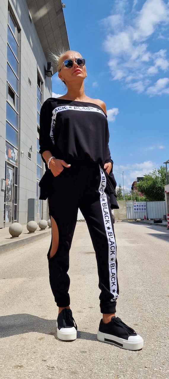 Women Black Set Casual Set Extravagant Women Set Comfortable Outfit Longsleeve Loose Top Cold Shoulders Blouse Gothic Set Etsy Canada