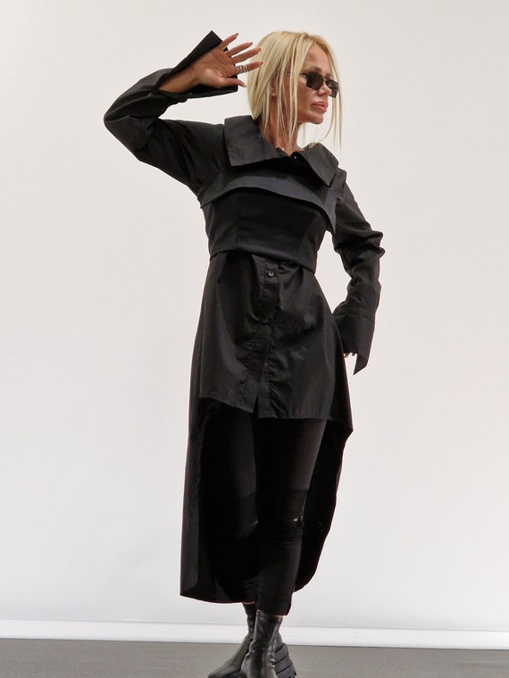 Camisa negra oversize mujer sale