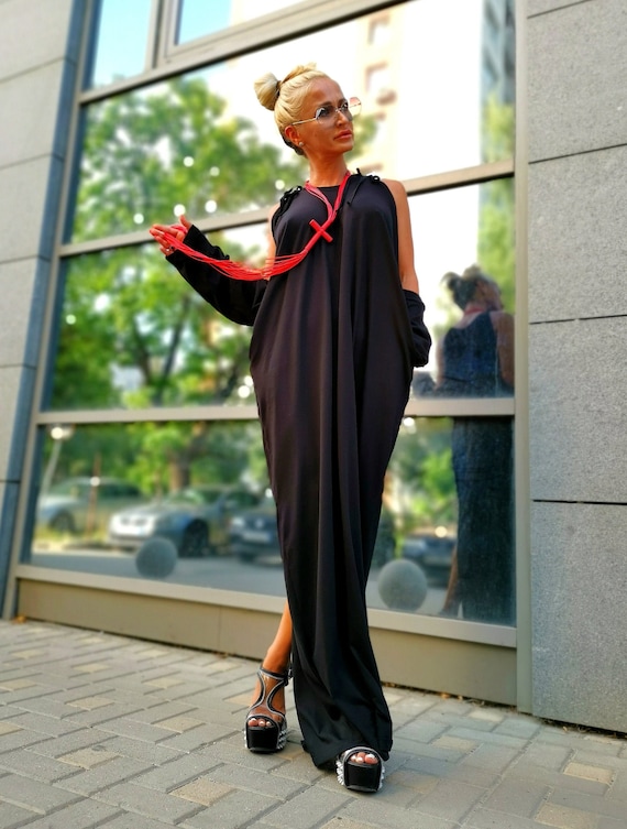 Extravagant Black Maxi Dress, Loose Comfortable Dress
