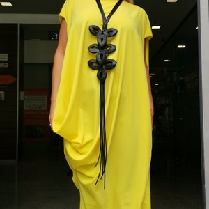 Yellow Maxi Dress, Oversized Sleeveless Asymmetric Party Gown