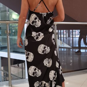 Skull Print Maxi Dress, Gothic Spaghetti Strap Extravagant Dress image 4