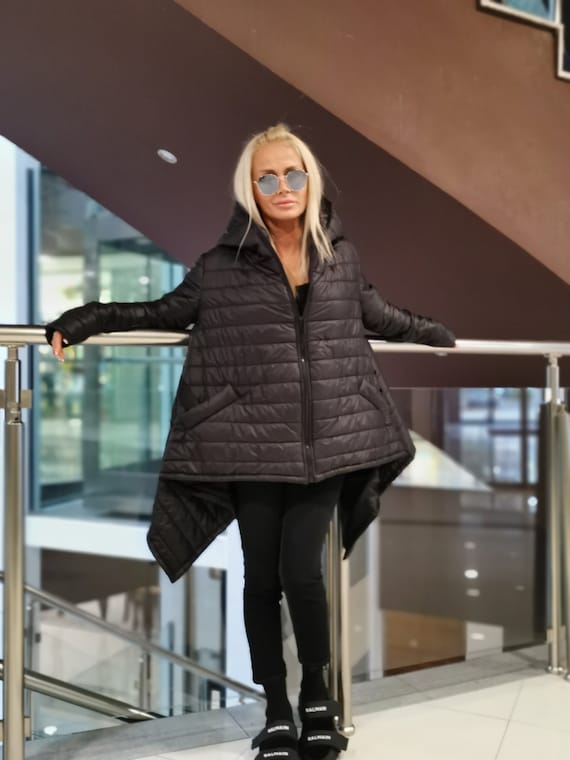 アシンメトリーフード付きマキシジャケット：スチームパンク風冬コート