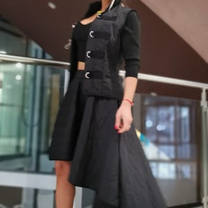 Black Women Set, Gothic Set, Two Parts Set, Extravagant Women Set, Party Set, Asimetric Skirt, Fitted Top