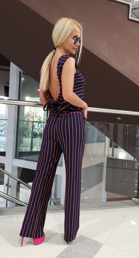 Open Back Slim Striped Jumpsuit Open Back Slim Striped Jumpsuit