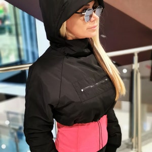 Short Jacket with Hood, Black Puffer Jacket, Winter Women Jacket, Casual Warm Jacket, Hoodie Jacket
