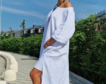 Cotton Maxi Dress: Loose Boho Summer Dress, Plus Size