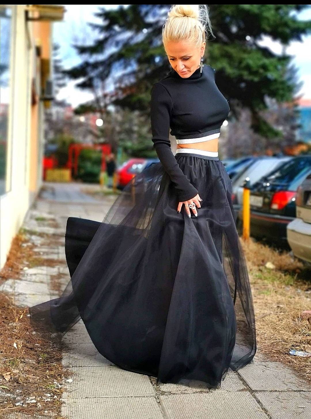 Black Tulle Skirt, Maxi Gothic Skirt, Party Skirt, Fully Lined