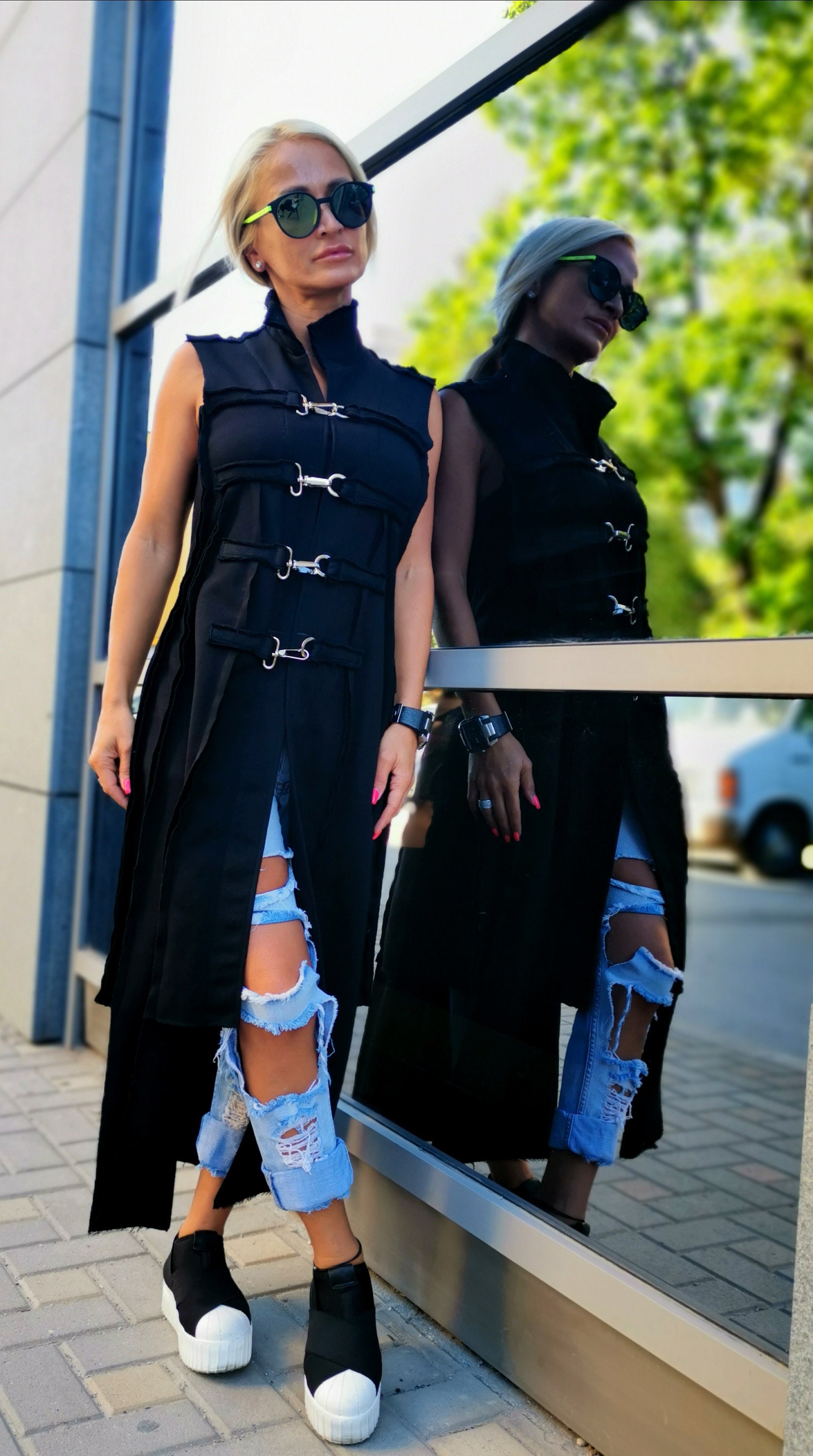Long Sleeveless Vest, Extravagant Women Vest, Asymmetric Long Sleeveless Vest, Extravagant Women Vest, Asymmetric