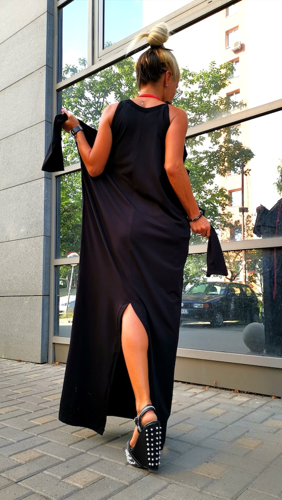 Extravagant Black Maxi Dress, Loose Comfortable Dress