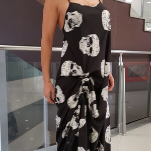 Skull Print Maxi Dress, Gothic Spaghetti Strap Extravagant Dress image 9