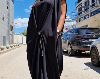 Black Maxi Dress: Oversize Asymmetric Gothic Avant-Garde Party Dress