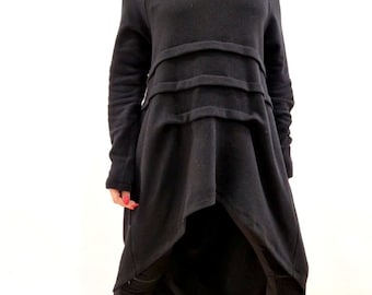 Asymmetrische zwarte gebreide tuniek: gotische oversized lange top