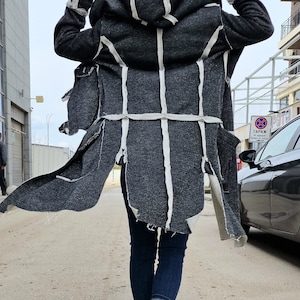 Extravagant Women Vest, Hoodie Vest with Lurex Effect , Longsleeve Vest, Asimetric Women Vest, Gothic Vest, Avant-garde Vest, Warm Vest
