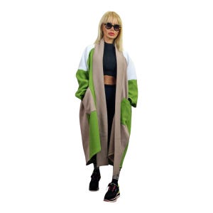 Patchwork Oversized Langer Mantel - Boho Festival Oberbekleidung - Bunte Statement Jacke - Avantgarde Style