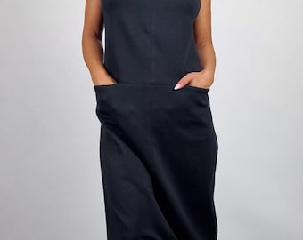 Black Turtleneck Harem Jumpsuit: Gothic Extravagant Overall