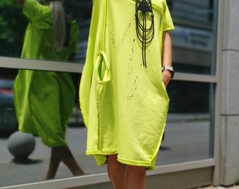 Loose Dress, Shortsleeve Cotton Dress, Сomfortable Loose Dress, Casual Dress, Middi Dress, Hand Painted Summer Dress, Asimetric Dress
