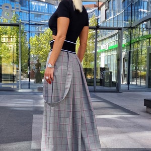 Plaid skirt with suspenders, High Waist Skirt, Maxi Skirt, Long Skirt, Loose Skirt, Extravagant Skirt, Party Skirt